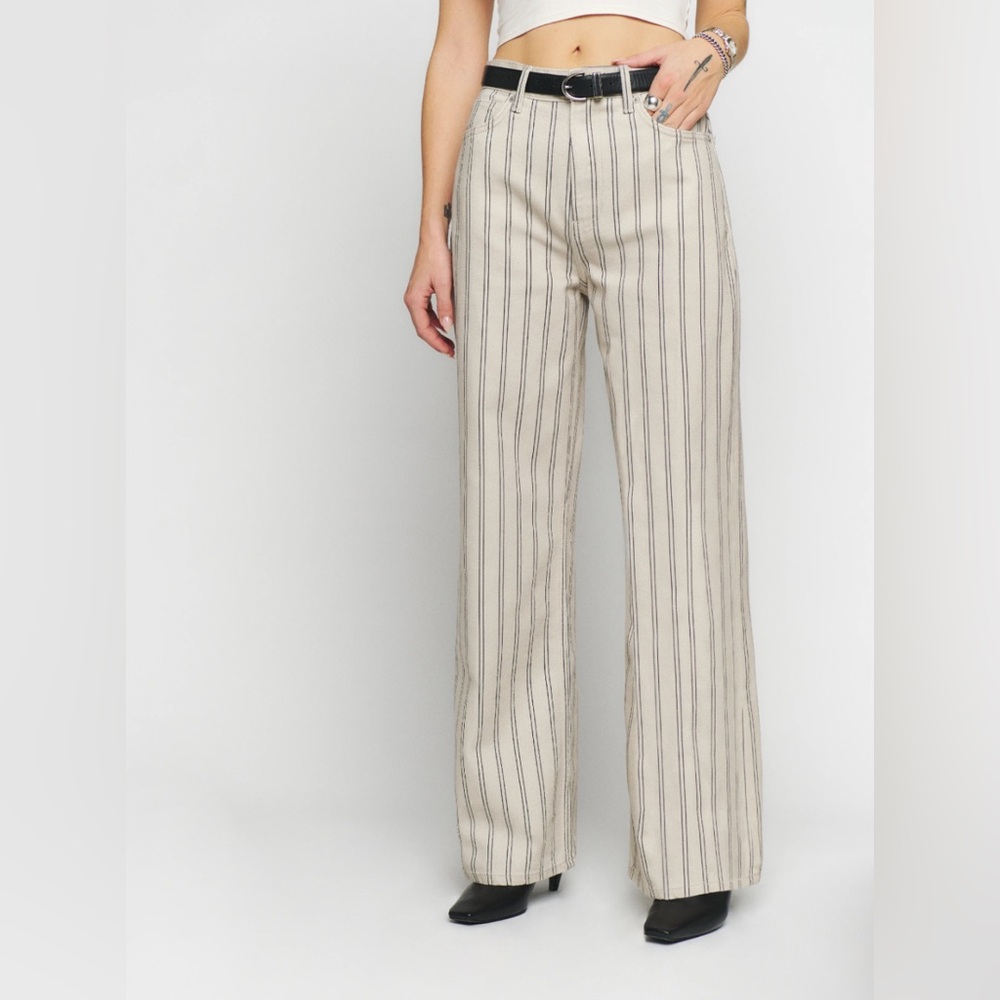 Reformation Cary High Rise Slouchy Wide Leg Denim - Chicago Striped - size 25